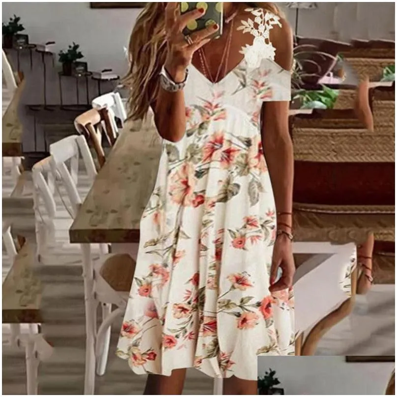 Basic & Casual Dresses For Woman Womens Designer Clothing Vestidos Spandex Natural V Neck Summer Conventional Sleeve Dress Women Flor Dhiw0