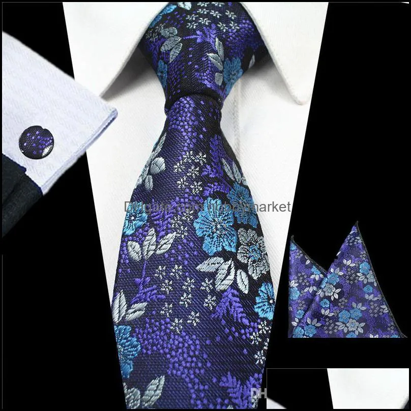 20 Styles Mens Ties sets Floral 100% Silk Jacquard Woven Necktie Gravata Corbatas Hanky Cufflinks Tie Set for Men Formal Wedding Party