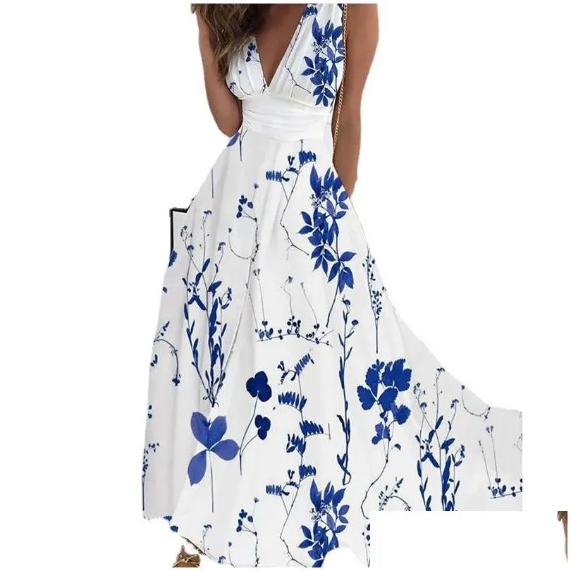 Basic & Casual Dresses Designer Dress For Woman Vestidos Vestido De Mujer Floral Print Plunging Elegant Sleeveless Maxi Womens Clothi Dhs3O