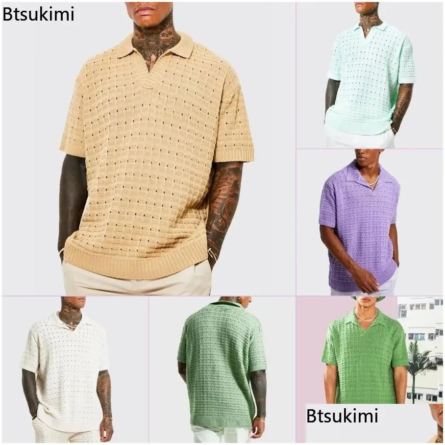 Men`S Polos Mens S Spring Summer Sweater Shirt Short Sleeve Business Man Solid Knitting Casual Tees Tops Shirts Male Drop Delivery App Dhhkn