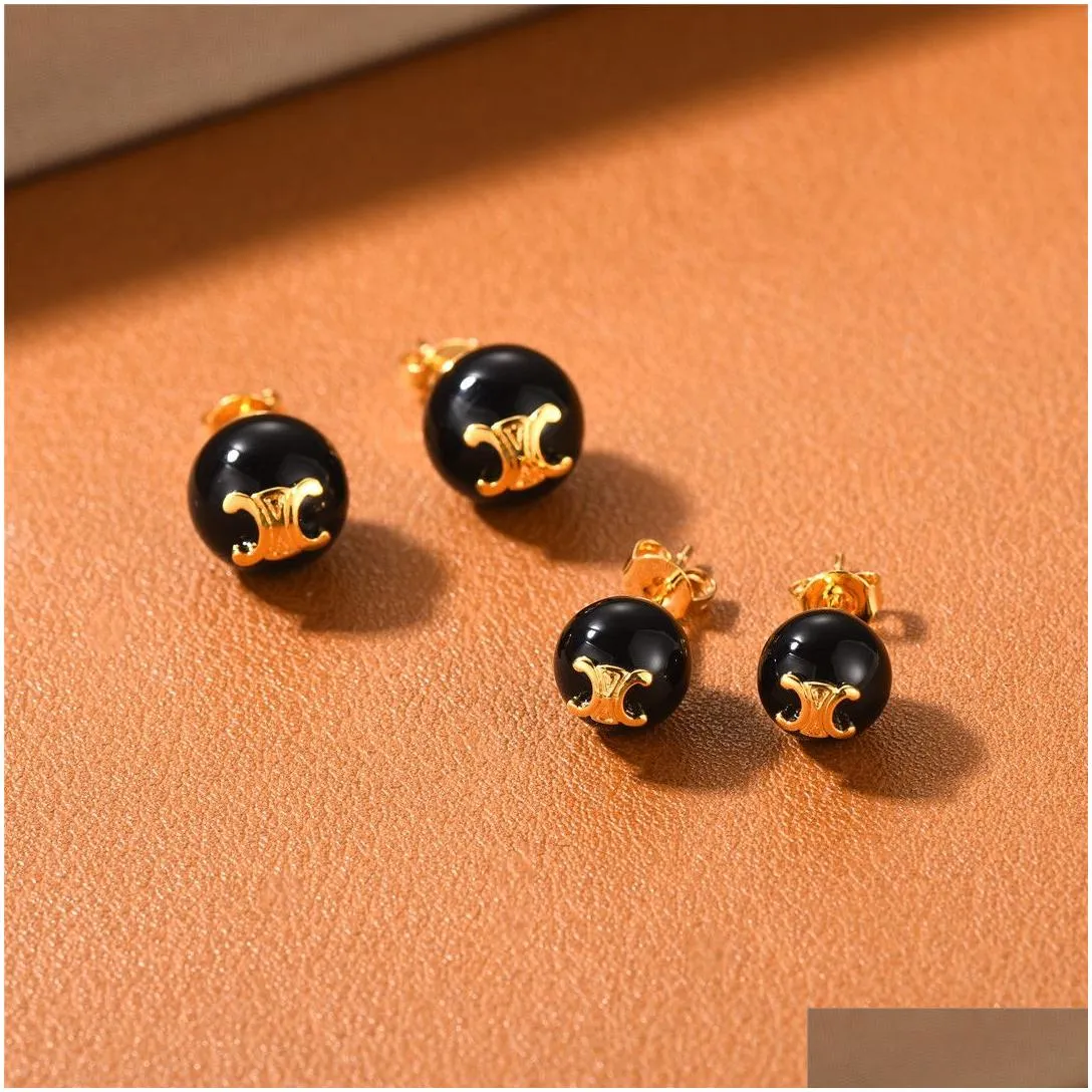 luxury brand pearl ball designer earrings for women simple black onyx wind oorbellen geometry tendency design earring earings ear rings aretes jewelry