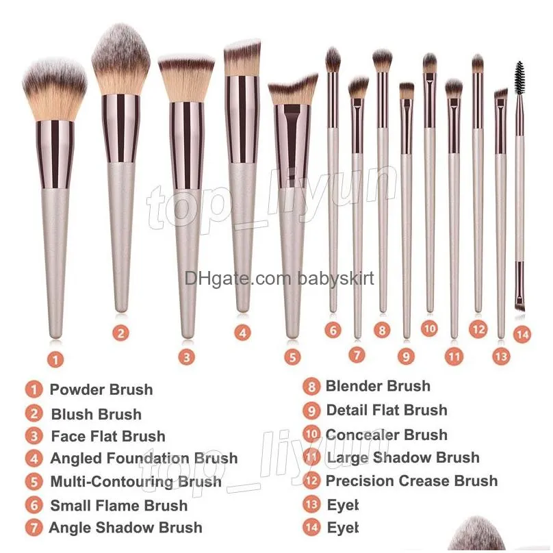 Makeup Brushes New 14Pcs Brush Set Kabuki Eyeshadow Powder Blending Contour Foundation Eyebrow Eyelash Beauty Cosmetics Drop Delivery Dhavs