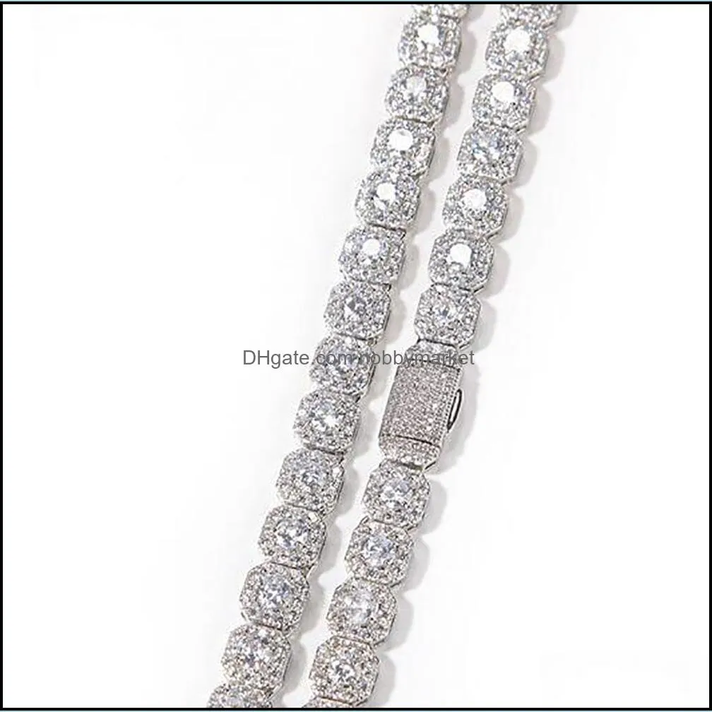 9MM Clustered Diamond Tennis Chain Bracelet Real Solid Icy Cubic Zircon Stones Bling Mens Women Hip Hop Jewelry 16-20inch