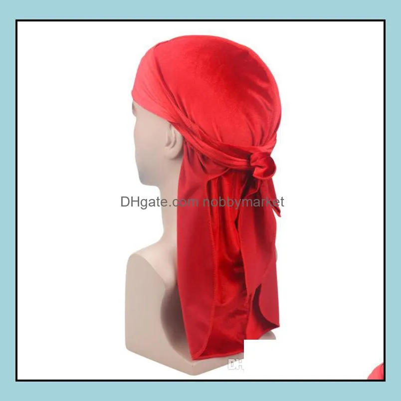 Velvet Premium Durag 24 Colors 360 Waves Extra Long Straps for Men Wigs Doo Durag Biker Headwear Headband Pirate Hat Du-RAG cosplay