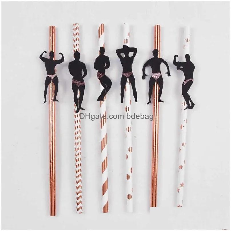  6/12pcs bachelorette party paper straws wedding bridal shower decoration hen night party birthday supplies team bride to be gift