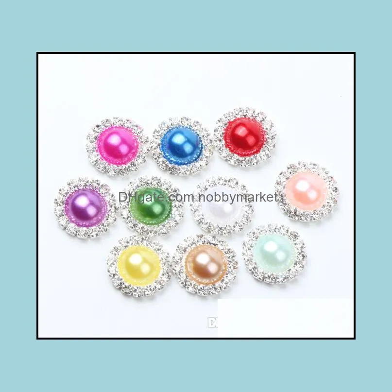 16mm Flat Back Crystal Pearl Buttons 50pcs/lot 19colors Metal Rhinestone Crystal Loose Diamonds Jewelry DIYl