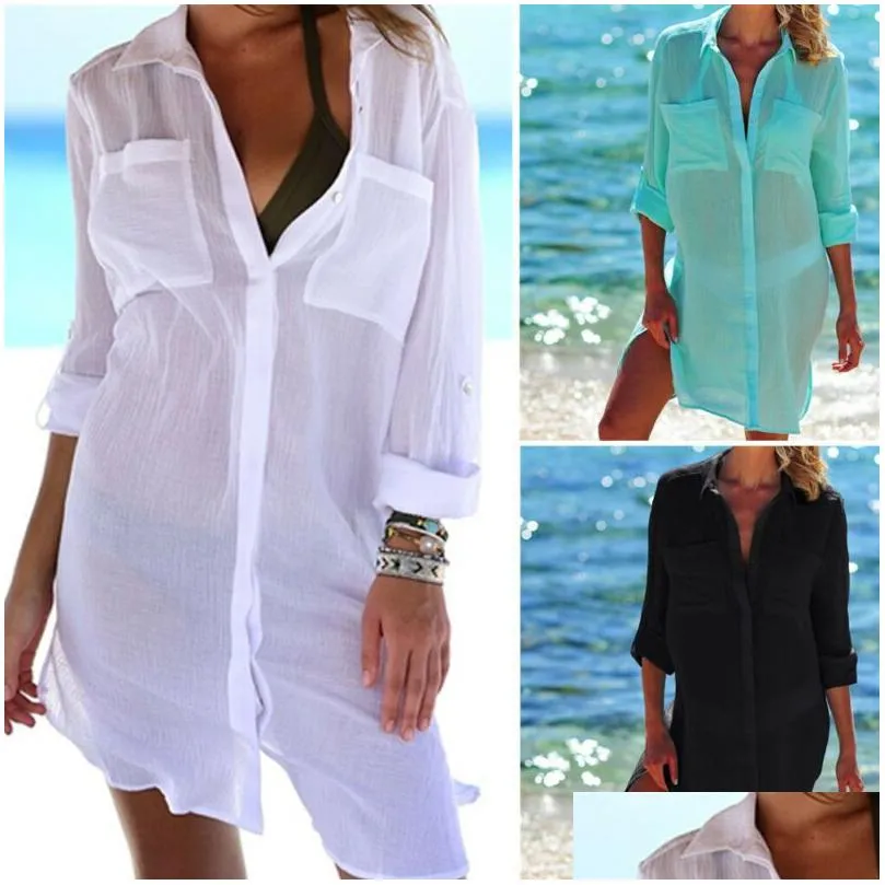 Basic & Casual Dresses Cotton Tunics For Beach Women Swimsuit Er-Ups Woman Swimwear Er Up Beachwear Mini Dress Saida De Praia 220524 Dhpfo