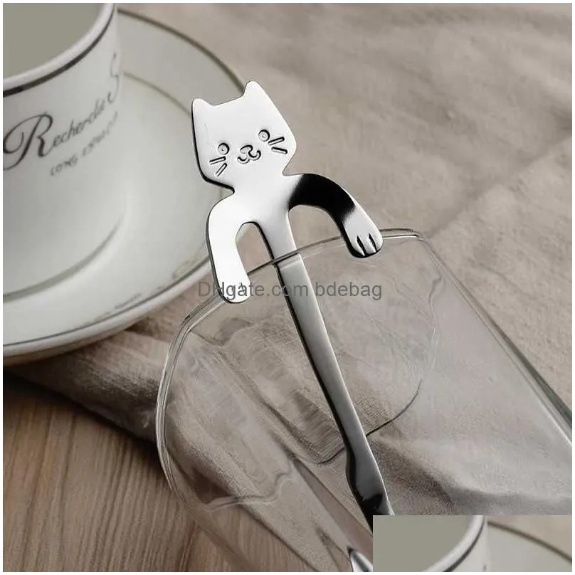  stainless steel coffee spoon lovely cute cat shaped teaspoon dessert snack scoop ice cream mini spoons tableware kitchen tools