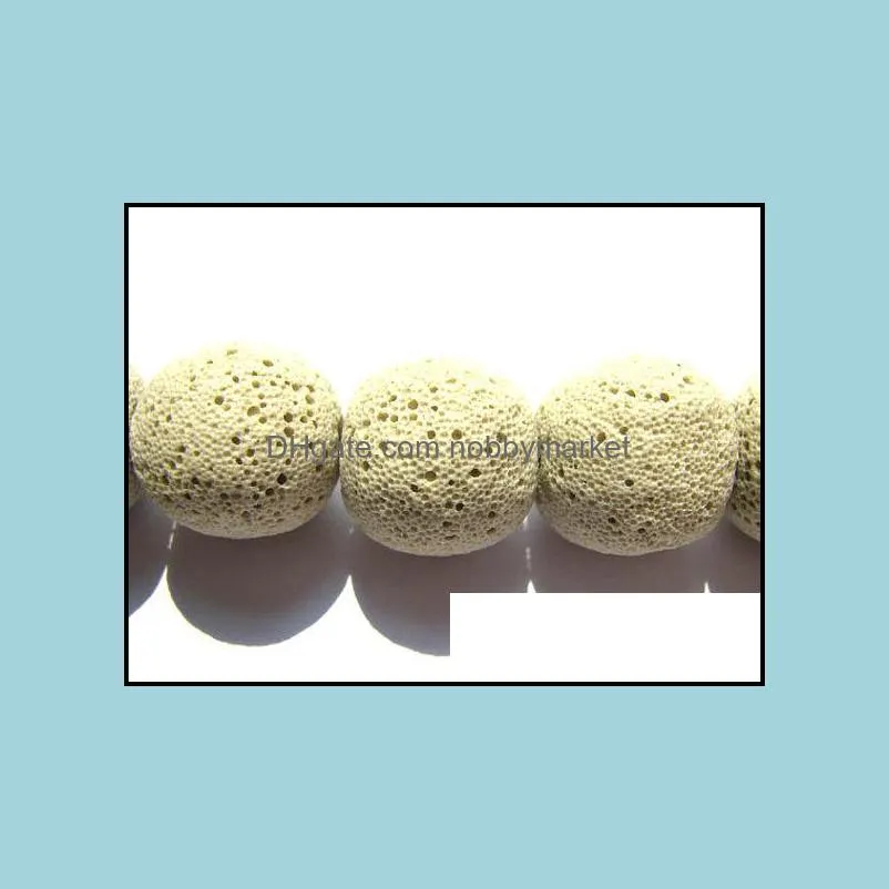 wholesale round ball cream white ivory volcanic lava gemstone bead 10-11mm--2strands 76pcs-- shi