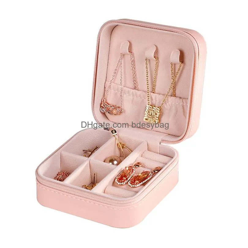 Jewelry Boxes Box Portable Travel Display Pu Leather Case Small Necklaces Earrings Rings Holder Storage Organizer Drop Delive Dhgarden Dhywx