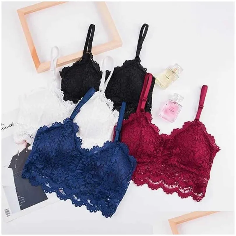 Bras Women Lace Bra Y Lingerie French V Neck Cropped Female Intimates Seamless Underwear Embroidery 240410 Drop Delivery Dh2Vo