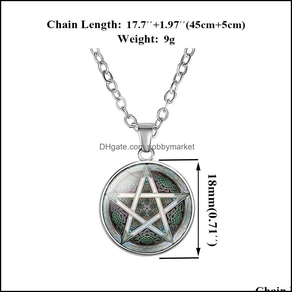 10PC Personality Pentagram Wicca Pendant Necklace Occult Charm Zinc Alloy Glass Photo Jewelry Silver Pendants Necklaces