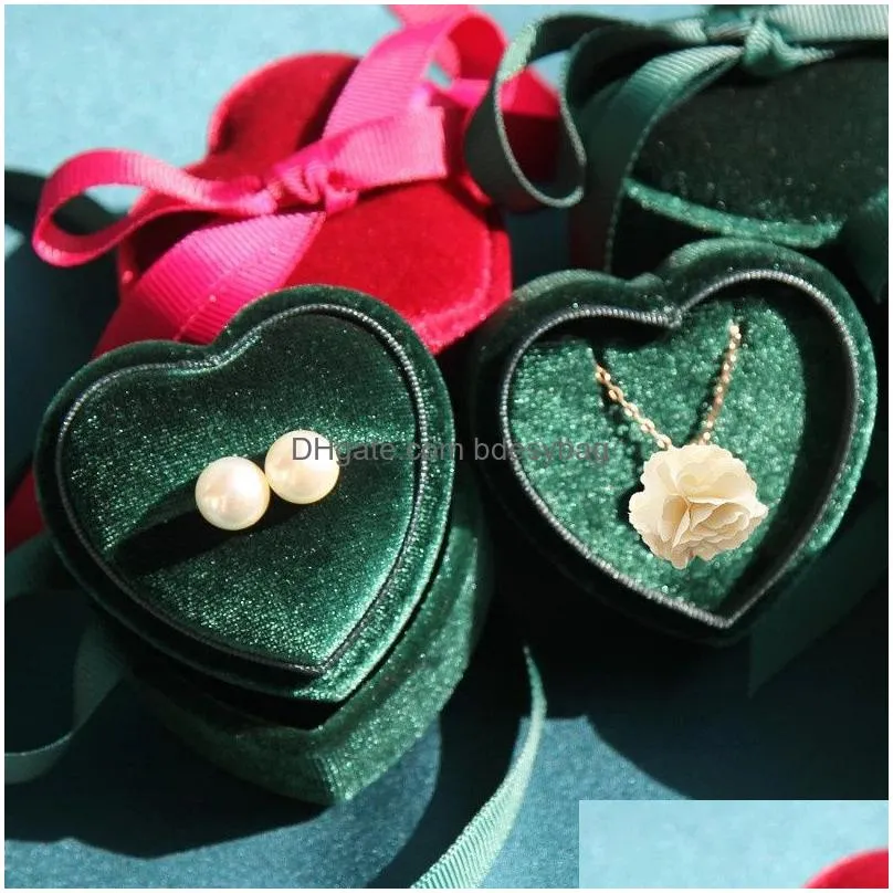 Jewelry Boxes Veet Box Heart Shaped Ring Rings Earrings Necklace Storage Cases For Proposal Engagement Wedding Drop Delivery Dhgarden Dhcee