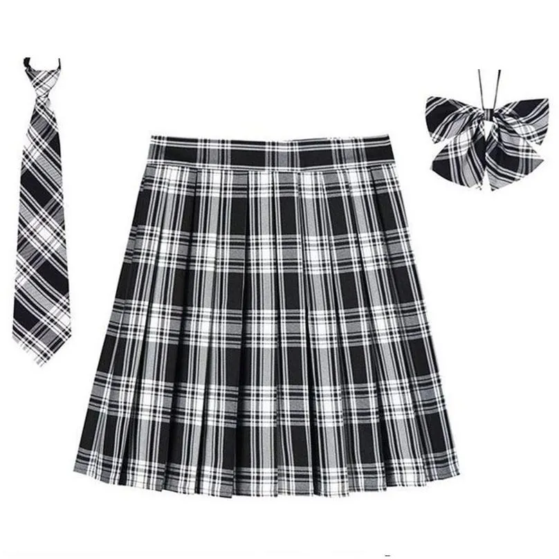 Skirts Women Plaid Pleat Skirt With Necktie Bowtie Xs- 5Xl Harajuku Preppy Mini Japanese School Uniforms Girls Summer Jupe Kawaii Dro Dhynd