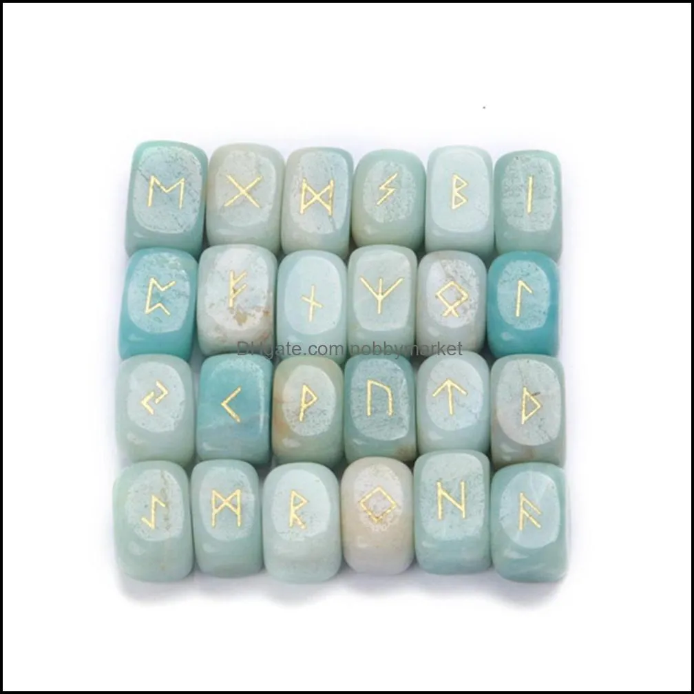 25pcs Natural Crystal Rectangle Prototype Loose Gemstones Divination Fortune-telling Stone Rune Reiki Healing Religious Jewelry Futhark  Runes