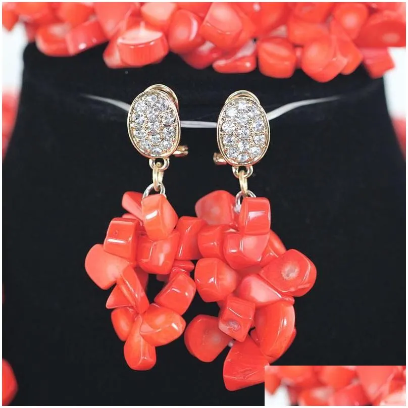 Earrings & Necklace Latest Design Nigerian Coral Beads Jewelry Set Real Wedding African Big Gold Pendant Statement Cnr832 Drop Delive Dhyph
