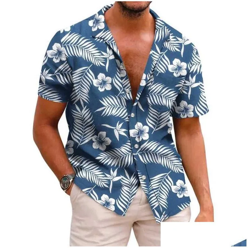 Men`S T-Shirts Mens Shirt Lapel Summer Short-Sleeved Hawaiian Personalized Pattern 3D Printing Daily Casual Work Vacation Comfortable Dhvzf