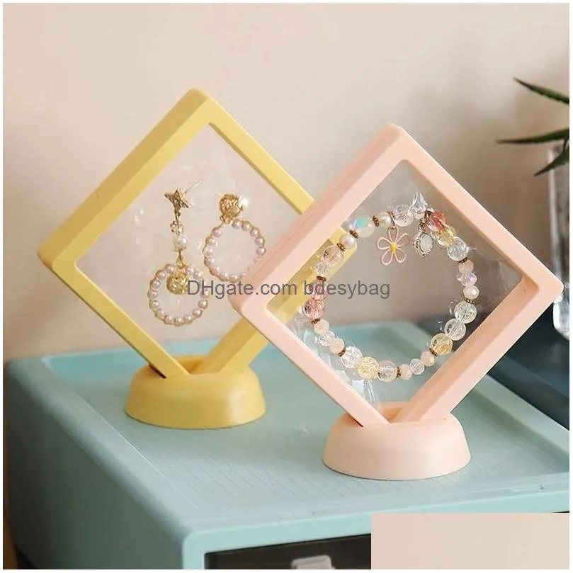 Jewelry Boxes Pe Film Box Transparent 3D Floating Frame Display Case Ring Earrings Bracelet Necklace Packaging Drop Delivery Dhgarden Dhohv