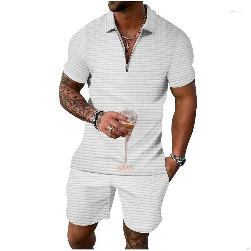 Men`S Tracksuits Mens Summer Fashion Short Sleeve Men 2Pcs Suit Fit Male Casual Social Leisure Gri Fitness Sports Sets Drop Delivery Dholg