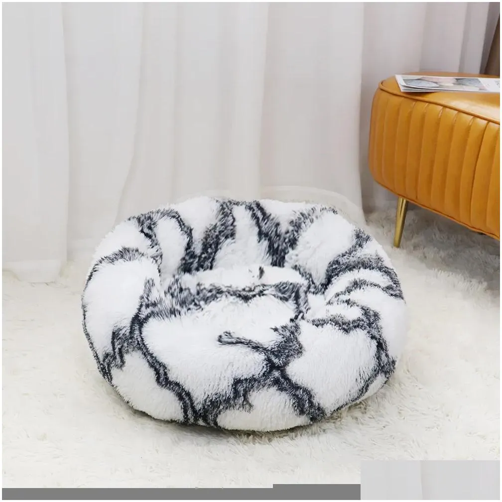 Cat Beds & Furniture Super Soft Pet Bed P Fl Size Washable Calm Donut Comfortable Slee Artifact Suitable For All Kinds Of Drop Deliver Dhm0N