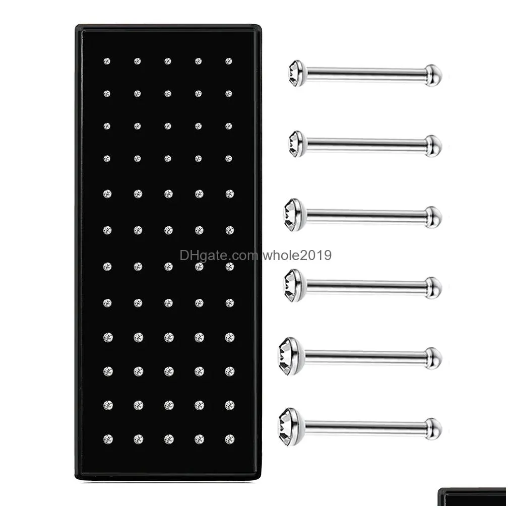 Nose Rings & Studs 60Pcs Stainless Steel Piercing Pin Body Jewelry 1.5Mm 2Mm Drop Delivery Dhklo