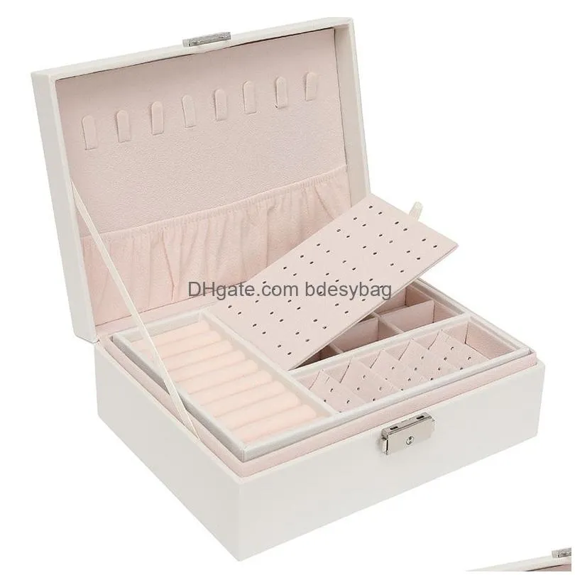 Jewelry Boxes Box Necklace Ring Storage Organizer Double Layers Large Capacity Pu Leathers Display Case With Removable Tray Dhgarden Dhpwm