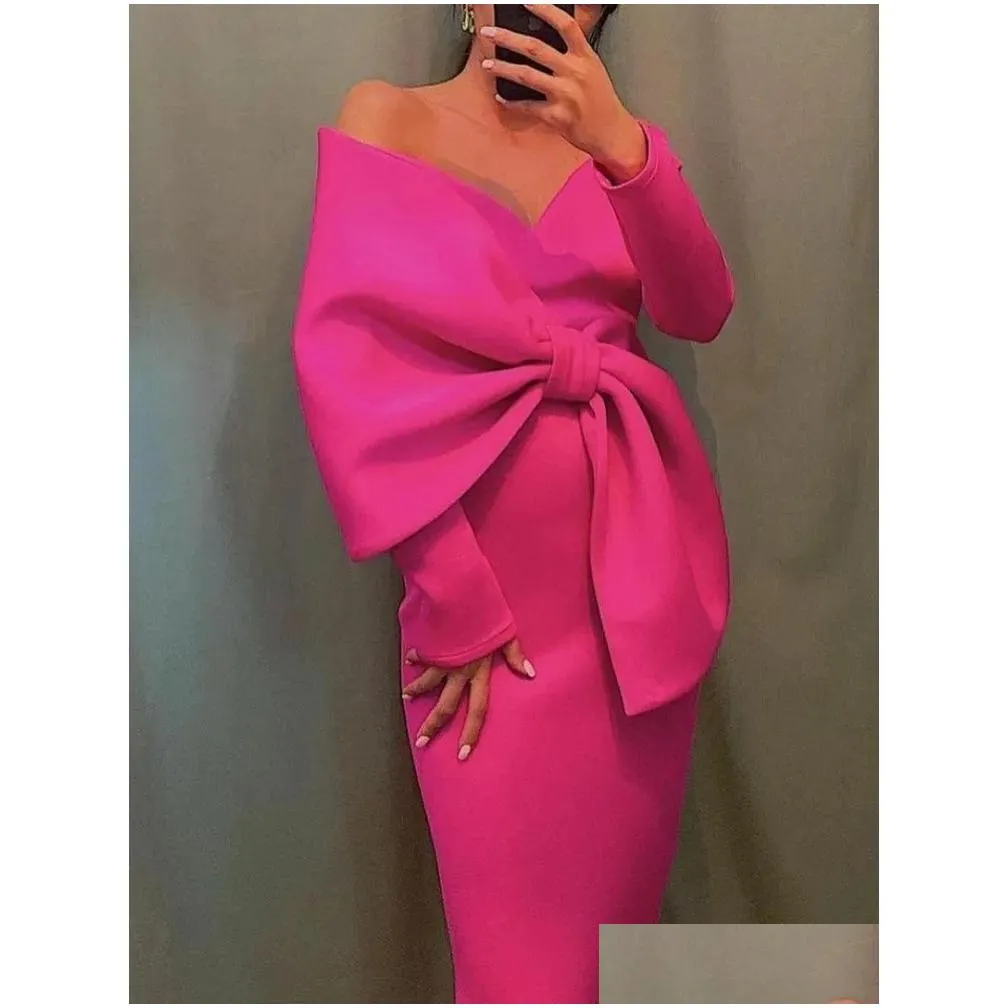 Basic & Casual Dresses 2022 Women Long Party Bare Shoder Big Bow Large Size Slim Bodycon Celebrity Birthday Dinner Ocn Gowns 3Xl Drop Dh1Al