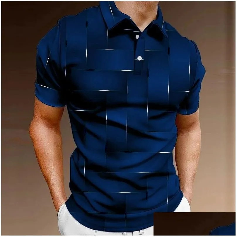 Men`S Polos Mens S Shirt Golf Geometric Folding 3D Printing Outdoor Street Short Sleeve Button Clothing Fashion Casual Breathable Drop Dhknx