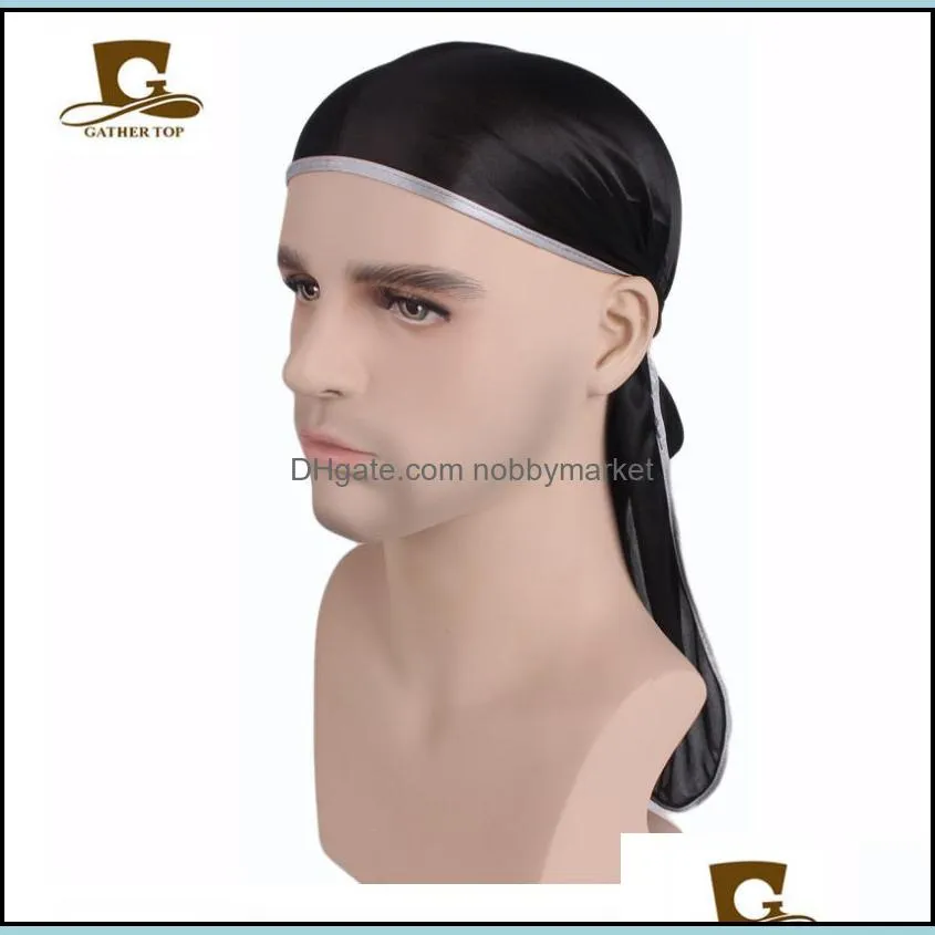 New Sparkly Silky Durags Turban Bandanas Mens Shiny Silky Durag Headwear Headbands Hair Cover Accessories Wave Caps Durags Hat