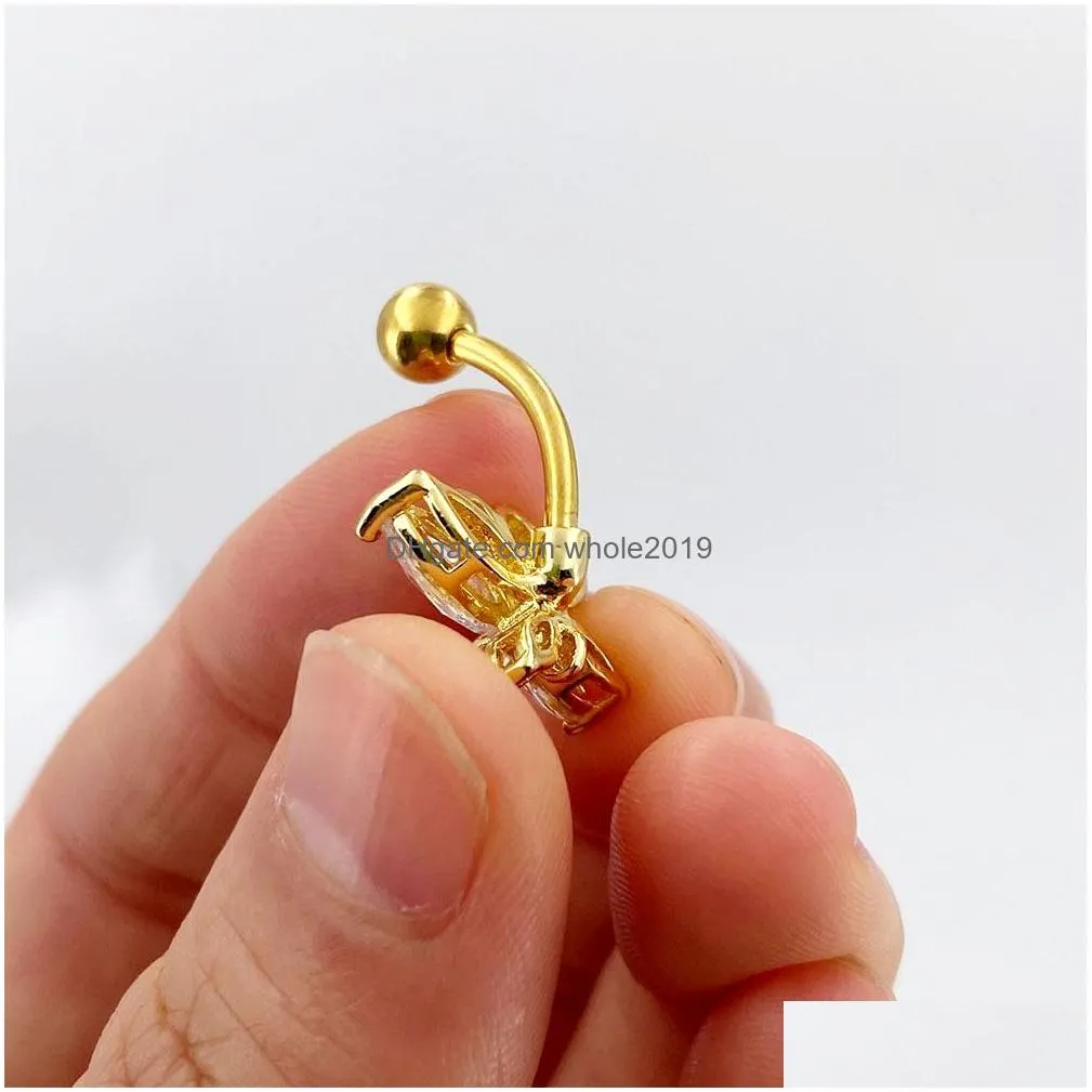 Navel & Bell Button Rings New Fashion Stainless Steel Zircon Ring Butterfly Belly For Women Girls Y Piercing Nail Body Drop Delivery Dhcog