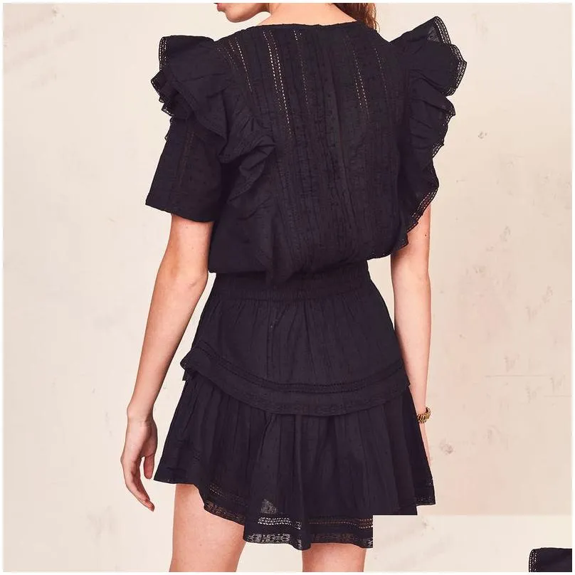 Basic & Casual Dresses Boho Inspired Black Mini Dress Party Cotton Ruffled Short Sleeve Tiered Chic Summer Sweet Women Za Ladies Drop Dhvng