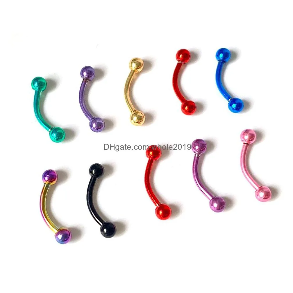 Navel & Bell Button Rings 10Pcs/Lot Surgical Steel M Ball Eyebrow Piercing Internally Threaded Curved Barbell Helix Earring Lip Ring Dhmxm