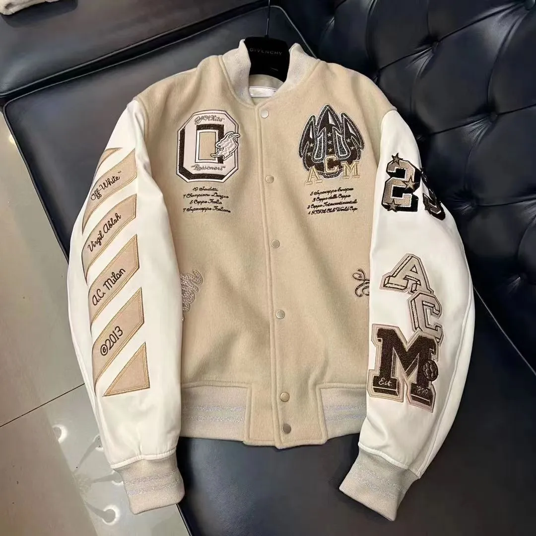 Milan Xffwhite joint OW Men`s and women`s World Cup star baseball jacket