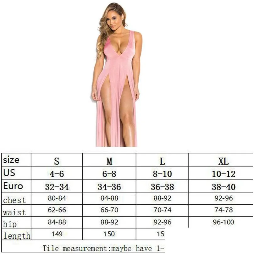 Basic & Casual Dresses Vestidos Summer Women Maxi Dress Robe Y Club Ladies Party Deep V Sundress Split Pink Red White Black Long Drop Dhwol