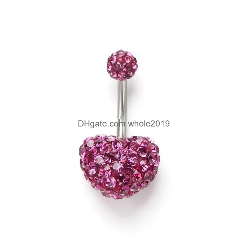 Navel & Bell Button Rings Heart Shape Piercing Nail Body Jewelry Charm Pendant Crystal Belly For Drop Delivery Dhvxs