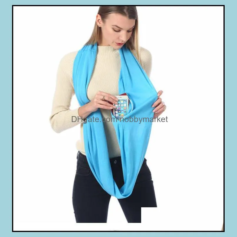 Women Scarf Infinity Scarves With Zipper Pocket 22 colors Lightweight Pure color Ring Scarf Scarfs Storage Bib Christmas Gift C345