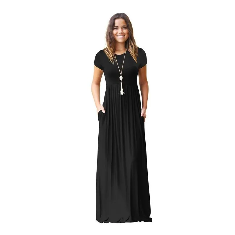 Basic & Casual Dresses Summer Dress Plus Size Womens Clothing Designer Women Short Sleeve Loose Plain Long Maxi With Pockets Clothes Dh48Q