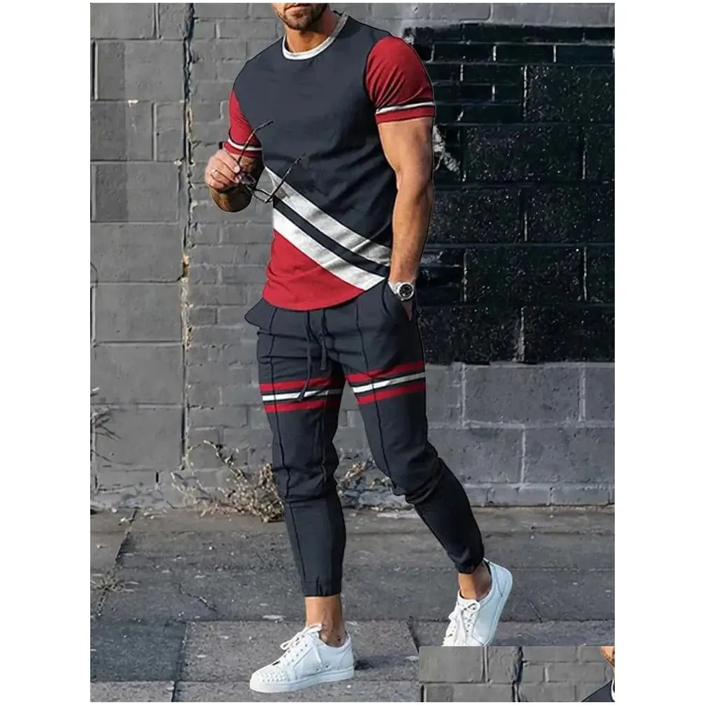 Men`S Tracksuits Mens Trousers Tracksuit 2 Piece Sets Summer Sportswear Tops Tees Short Sleeve T Shirtlong Sweatpants Oversized Men C Dhmy1