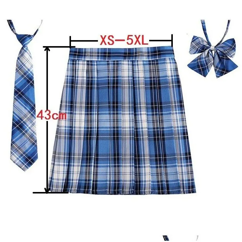 Skirts Women Plaid Pleat Skirt With Necktie Bowtie Xs- 5Xl Harajuku Preppy Mini Japanese School Uniforms Girls Summer Jupe Kawaii Dro Dhynd