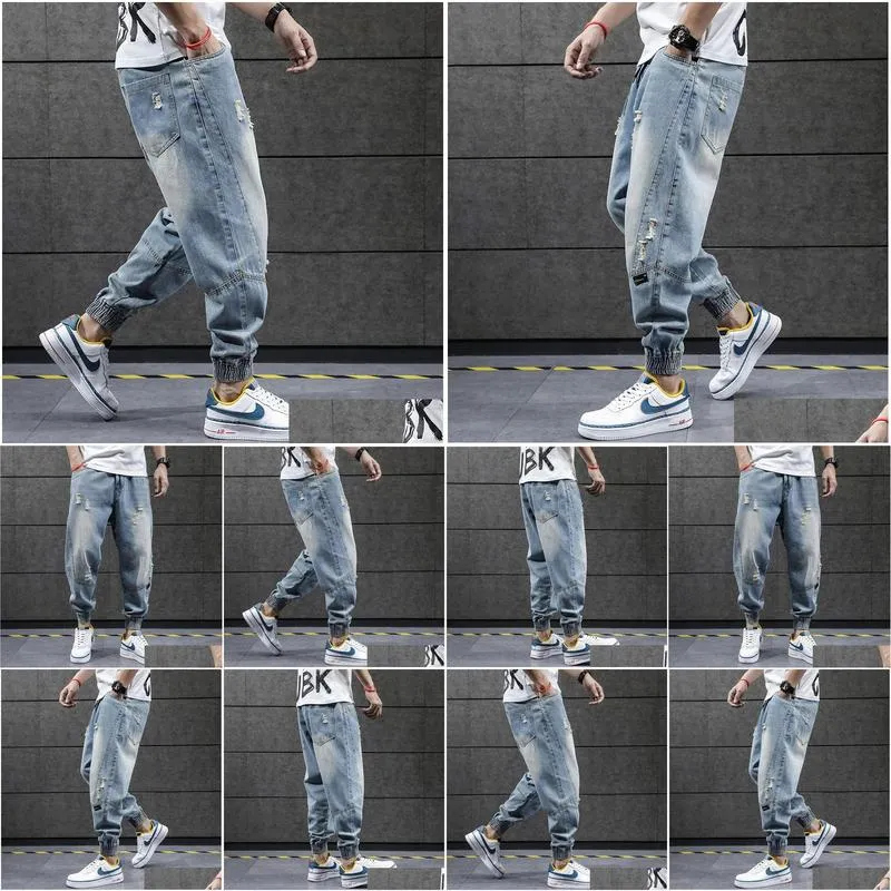 Men`S Jeans Mens 2023 Hip Hop Harem Pants Men Loose Joggers Denim Casual Sweatpants Korea Ankle Length Trousers Streetwear Male Cloth Dhouy