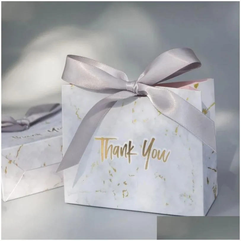 Gift Wrap New Creative Mini Gray Marble Bag Party Baby Shower Paper Chocolate Box Packaging/Wedding Favorite Candy 240205 Drop Deliver Dhx8C