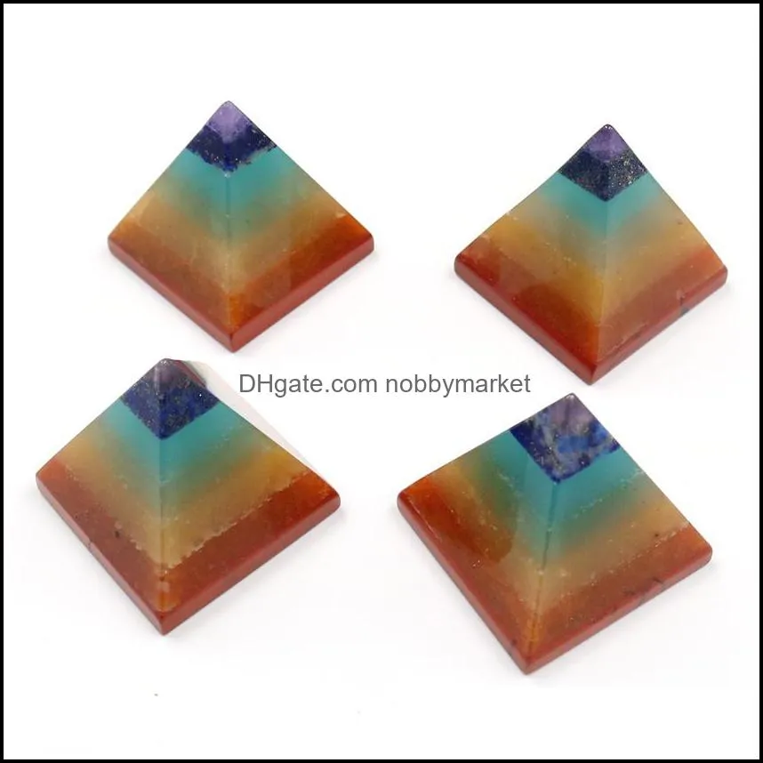 Natural Crystal Stone Colorful Chakra Pyramid Yoga Energy Stone Decoration 30X30X30MM