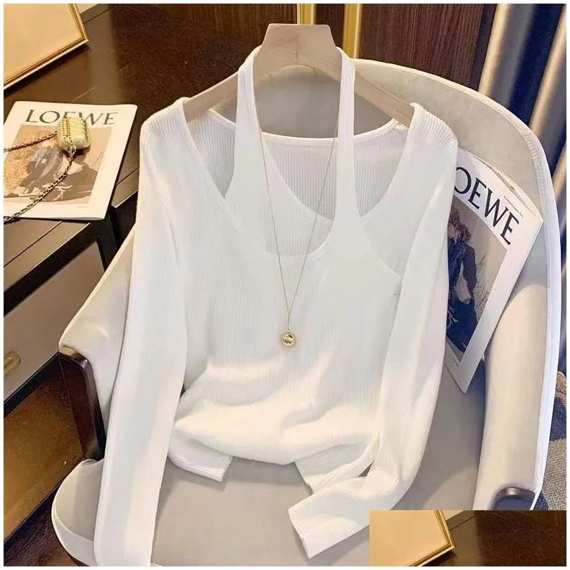 Women`S Blouses & Shirts Womens Spring Fashion Irregar Solid Color O-Neck Long Sleeve T-Shirt Women Clothes Elegant Work Plover Under Dh1Jx