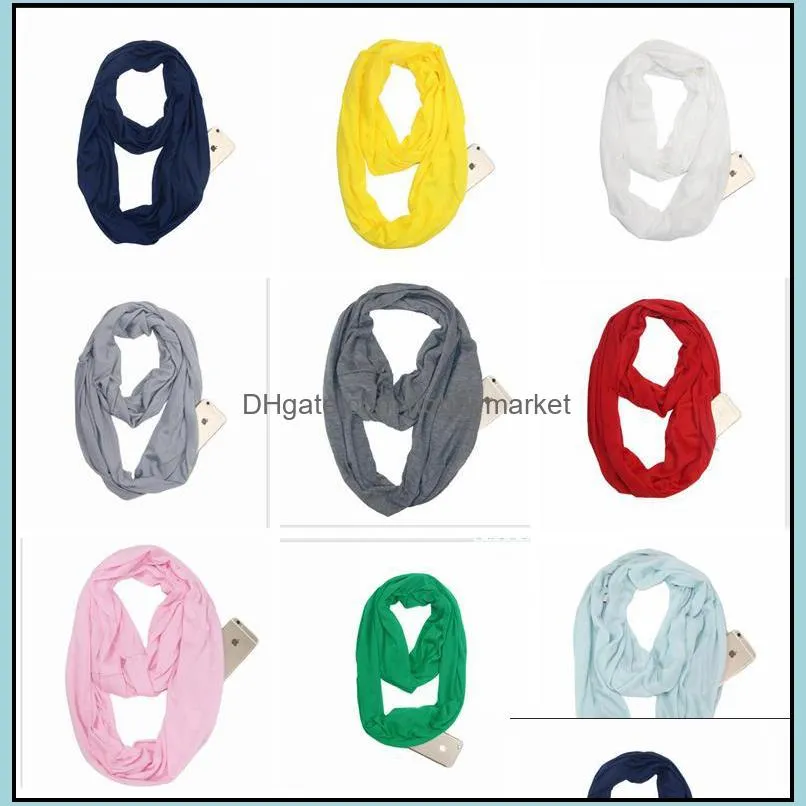 Women Scarf Infinity Scarves With Zipper Pocket 22 colors Lightweight Pure color Ring Scarf Scarfs Storage Bib Christmas Gift C345