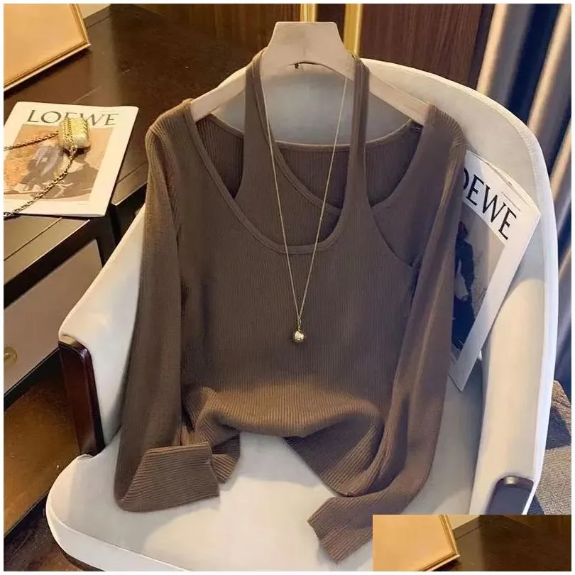 Women`S Blouses & Shirts Womens Spring Fashion Irregar Solid Color O-Neck Long Sleeve T-Shirt Women Clothes Elegant Work Plover Under Dh1Jx