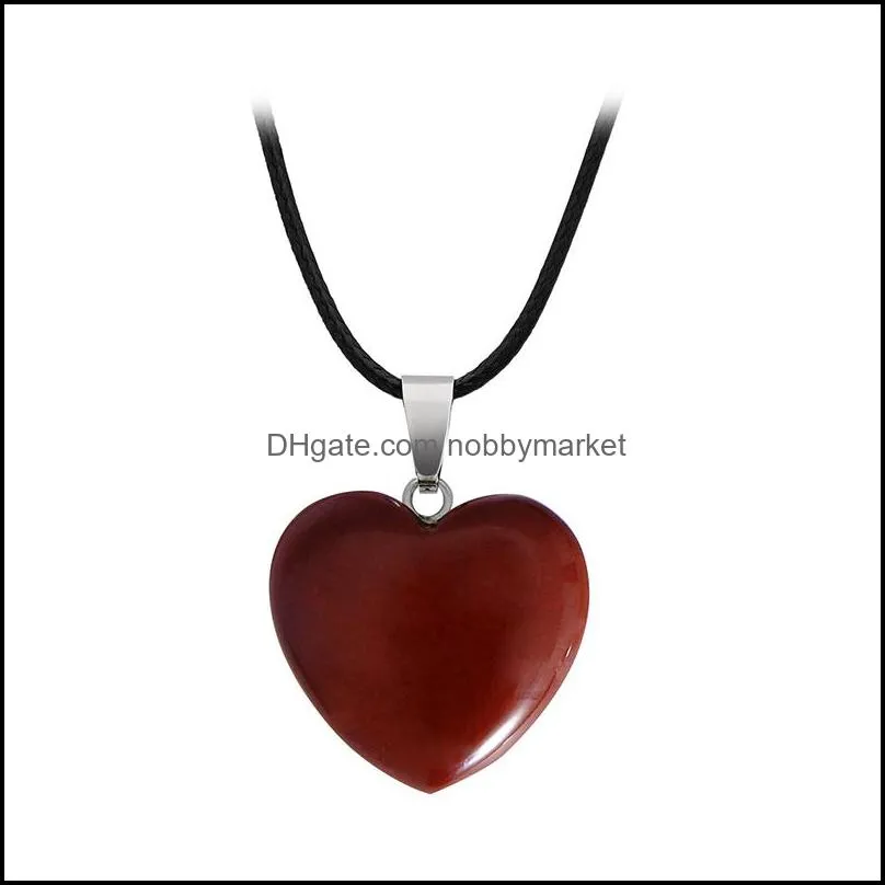 Natural Crystal Stone Pendant Necklace Hand Carved Creative Heart Shaped Gemstone Necklaces Fashion Accessory Gift With Chain 20MM