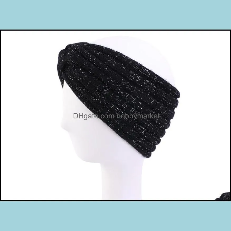 New Winter Warmer Ear Knitted Cross Headband Turban Crochet Hairband Headwrap Wide Stretch Girls Lady Headscarf Headdress wholesale