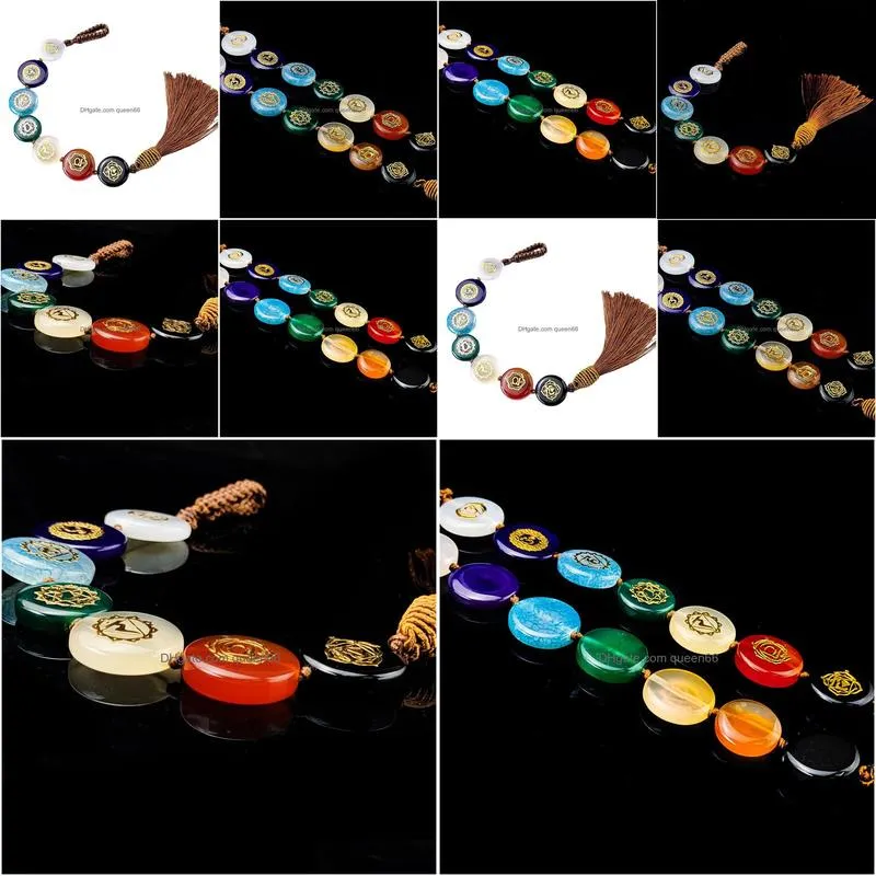 Charms Oblateness Round Chakra Symbol Healing Stones Car Hanging Accessories Natural Stone Pendant Drop Delivery Jewelry Findings Comp Dhdrj