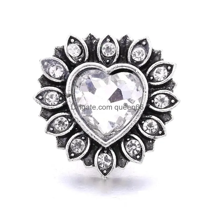 Clasps & Hooks Bright Rhinestone Fastener 18Mm Snap Button Clasp Metal Heart Charms For Snaps Jewelry Findings Suppliers Snapper Drop Dhtdb