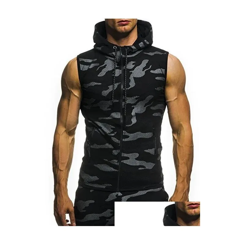 Men`S Vests Mens Men Bodybuilding Tank Tops Sleeveless Hoodies Man Casual Camouflage Hooded Vest Male Camo Clothing 230904 Drop Delive Dhom4